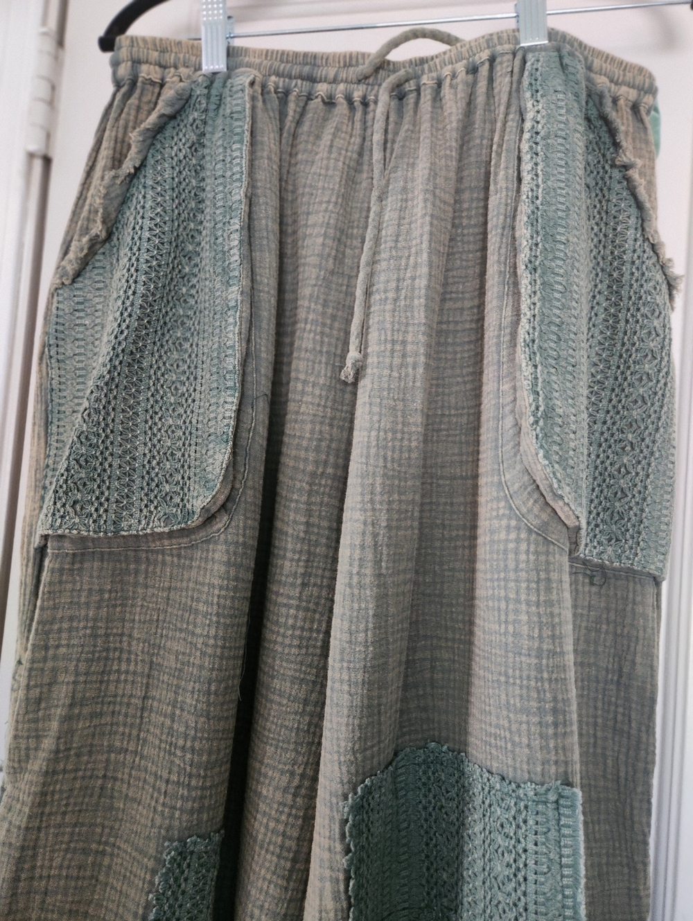 Blue Velvet Olive Patchwork Drawstring Pants - Picture 9 of 11
